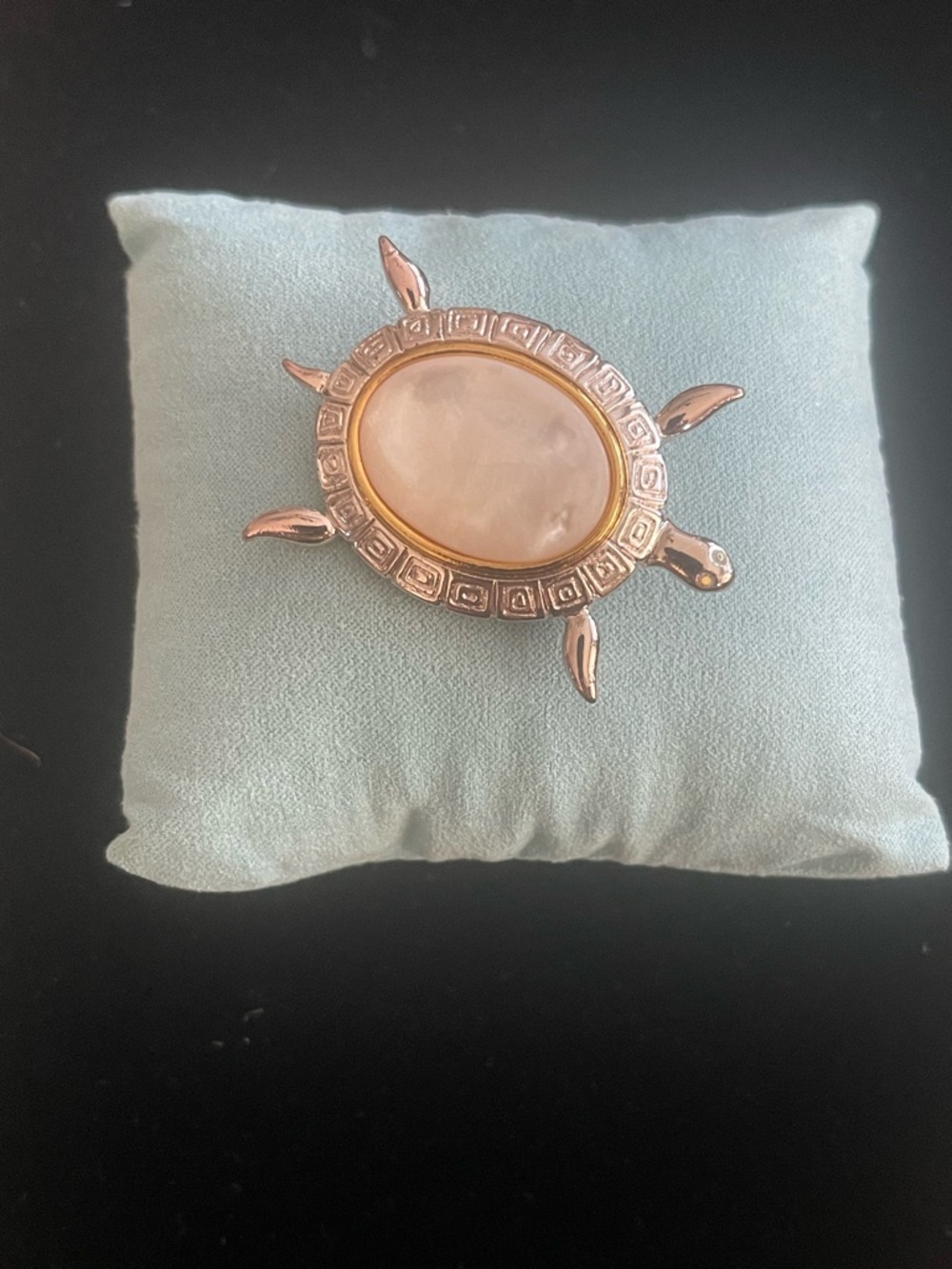 Gold-Tone Turtle Shell Brooch with Mother-of-Pearl Center